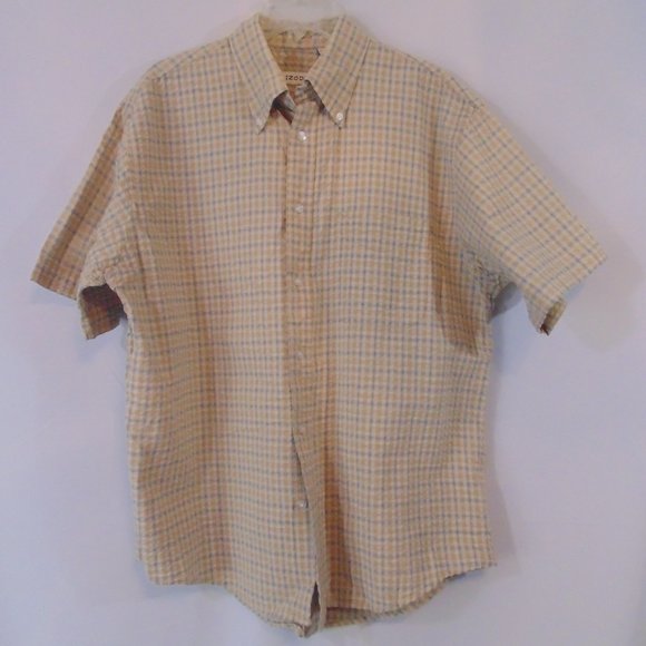 Mens Izod Sunshield Performance Short Sleeve Button Down Shirt Size Medium